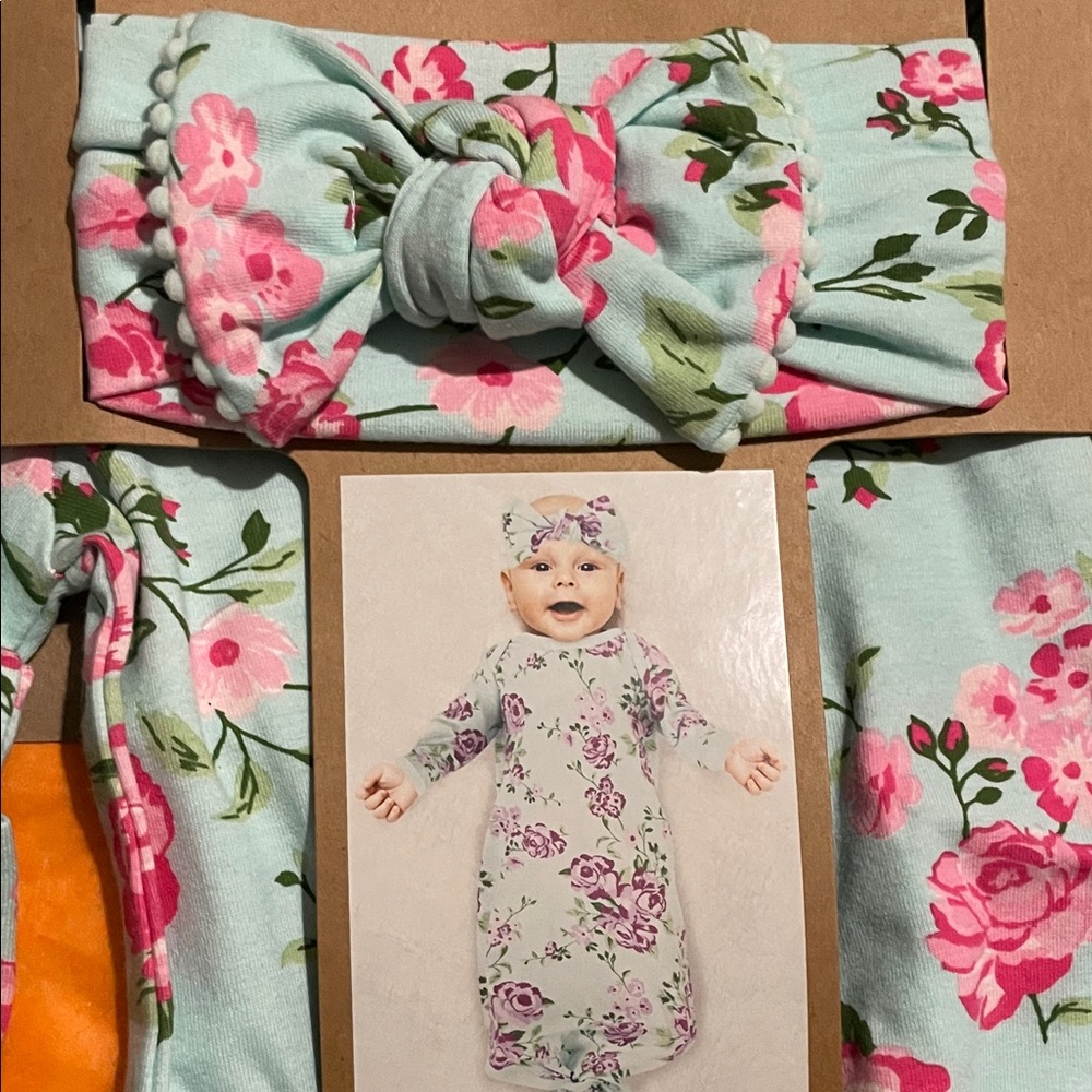 Floral Baby Gown and Headband Set